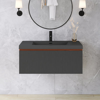 Meuble-lavabo mural simple 35,5 po avec comptoir en quartz