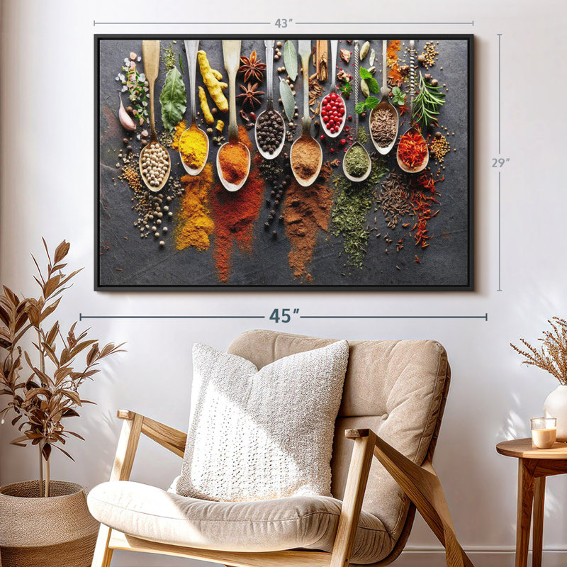 Différentes épices, reproduction sur toile, H 29 po x l 43 po