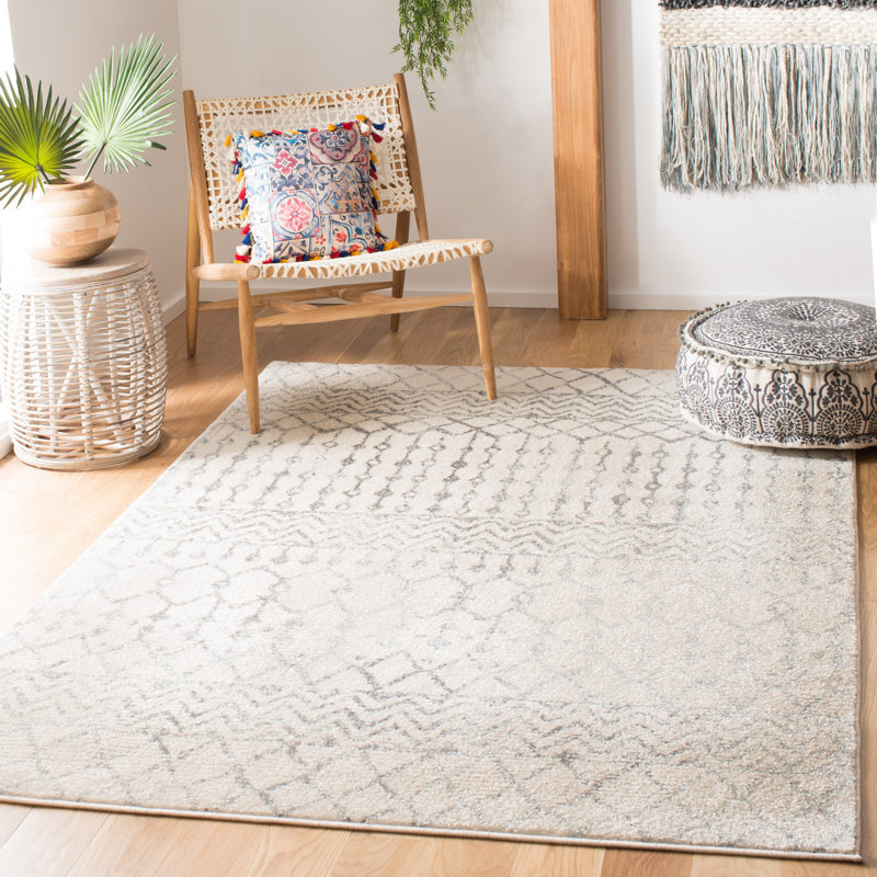 Tapis ivoire / gris de style sud-ouest Blackheart, Rectangle 4 pi x 6 pi