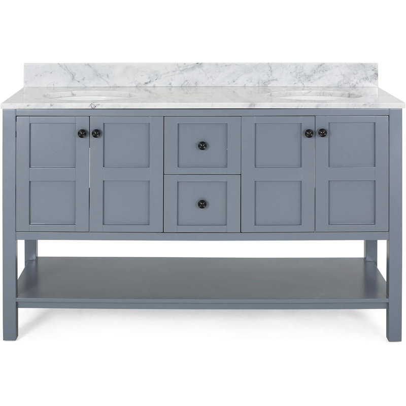 Ensemble de meuble-lavabo à double cuve 61 "avec dessus en marbre Nazeeha, Gris