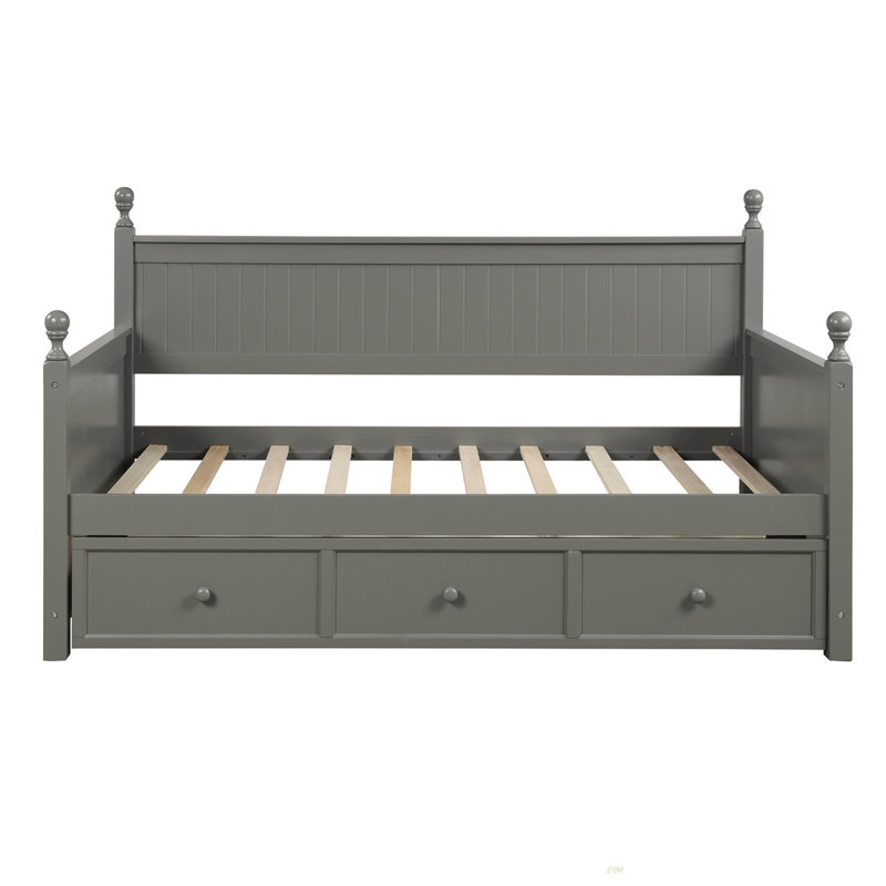 Lit de jour en bois avec trois tiroirs, lit de jour simple, aucun sommier nécessaire (lit de jour), Gris