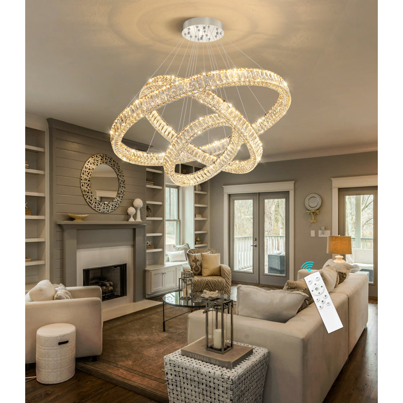 Large Dimmable Chandelier Led Crystal Rings, Silver, 78" H x 31.4" W x 31.4" D