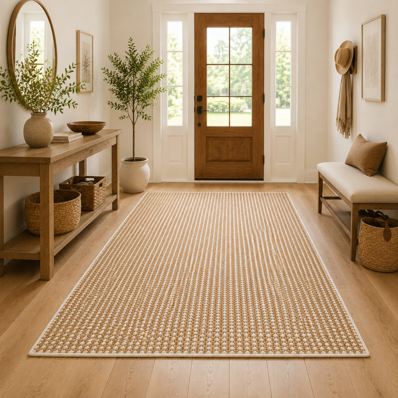 Low-Profile Non-Slip Indoor Area Rug, Washable & Stain Resistant, Camel White, 40" x 63"