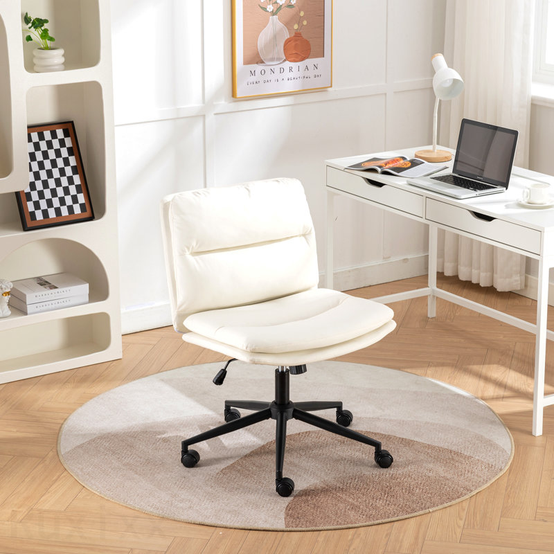 White Adjustable Swivel Criss-Cross Office Chair, Wide Seat, Vanity Chair, White