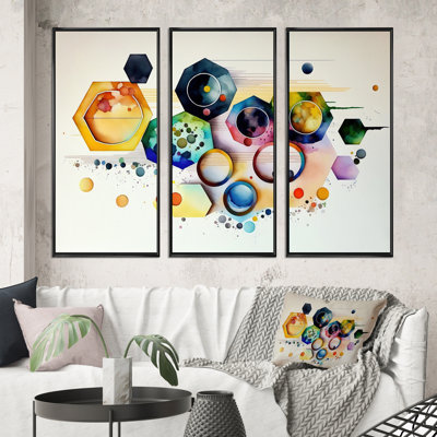 " Hexagon And Circular Abstract II " 3 - Pieces