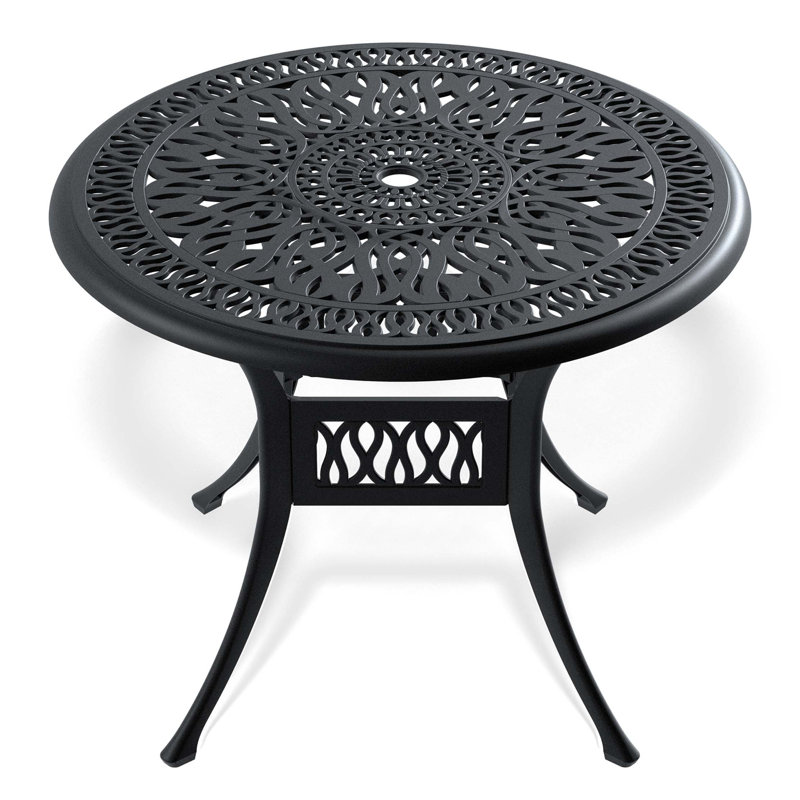 35.43-inch Cast Aluminum Patio Dining Table With Frame and Umbrella Hole