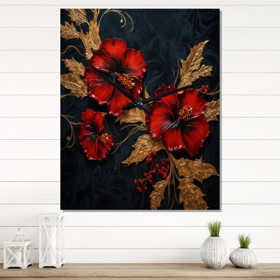 Hibiscus rouges sur fond rouge - Hibiscus