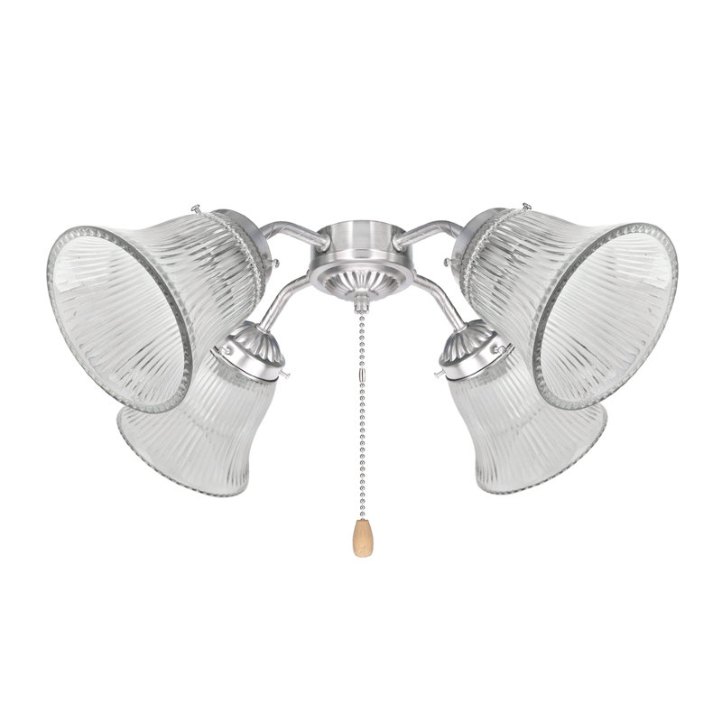 Clear Ribbed Glass Bell Ceiling Fan Replacement Shades, Set of 4