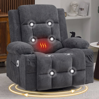 360° Swivel Rocker Recliner For Adults, Nursery Glider Recliner With Vibration Massage And Heat,Rocking Chair With Cup Holder, Manual Recliner Chair For Living Room, Bedroom (Fabric,Gray)