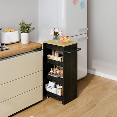 Rolling Kitchen Cart With Quiet Casters, 15.8" W X 31.5" H, Kitchen Island Table With Pull-Out Shelves & Organizer Drawer For Kitchen, Bathroom And La