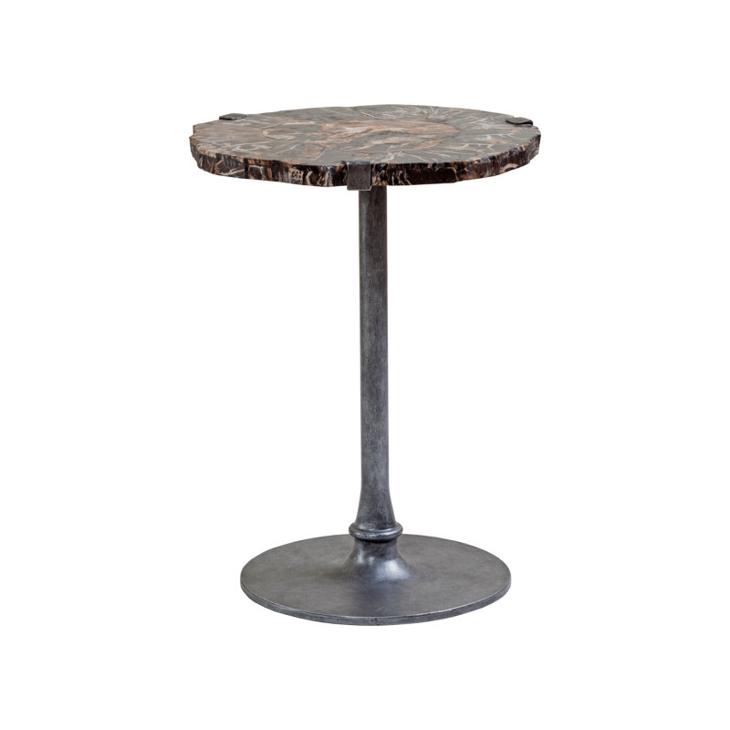 Transitional Kane 20" Round Black & Brown Wood-Metal Spot Table