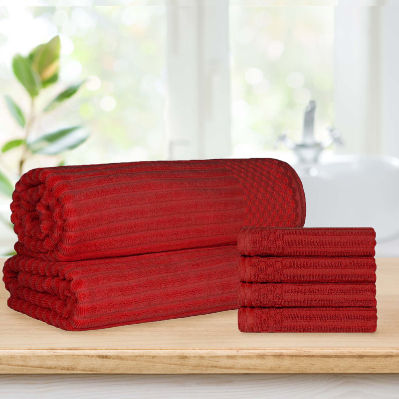 Keshayla Ribbed Cotton Absorbent Heavy 4pc Hand Towel and 2pc Bath Sheet Set, Burgundy