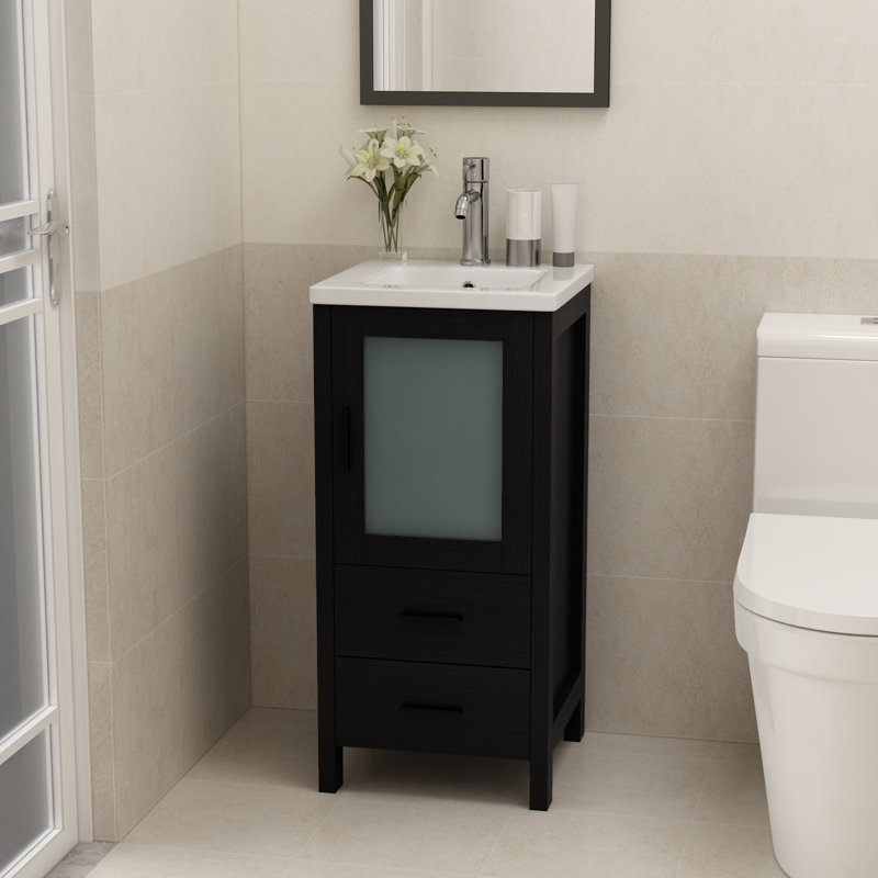 16.3'' Single Bathroom Vanity with Ceramic Top, Black