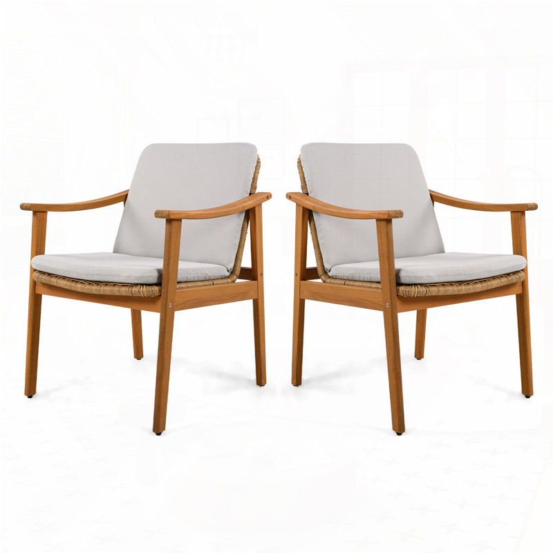 Outdoor Patio Acacia Wood Club Chair,Dining Chairs, Gray