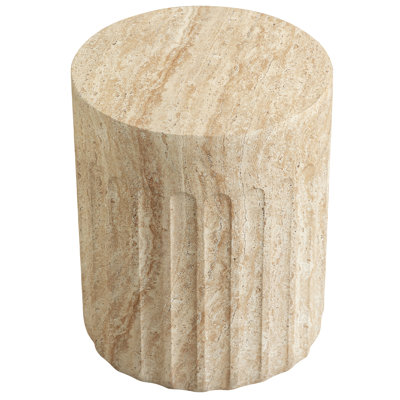 Zenvio Modern Sculptural Fiberstone Side Table With Scalloped Base – Water Transfer Painted Finish Indoor Outdoor Accent Table For Living Room, Bedroo