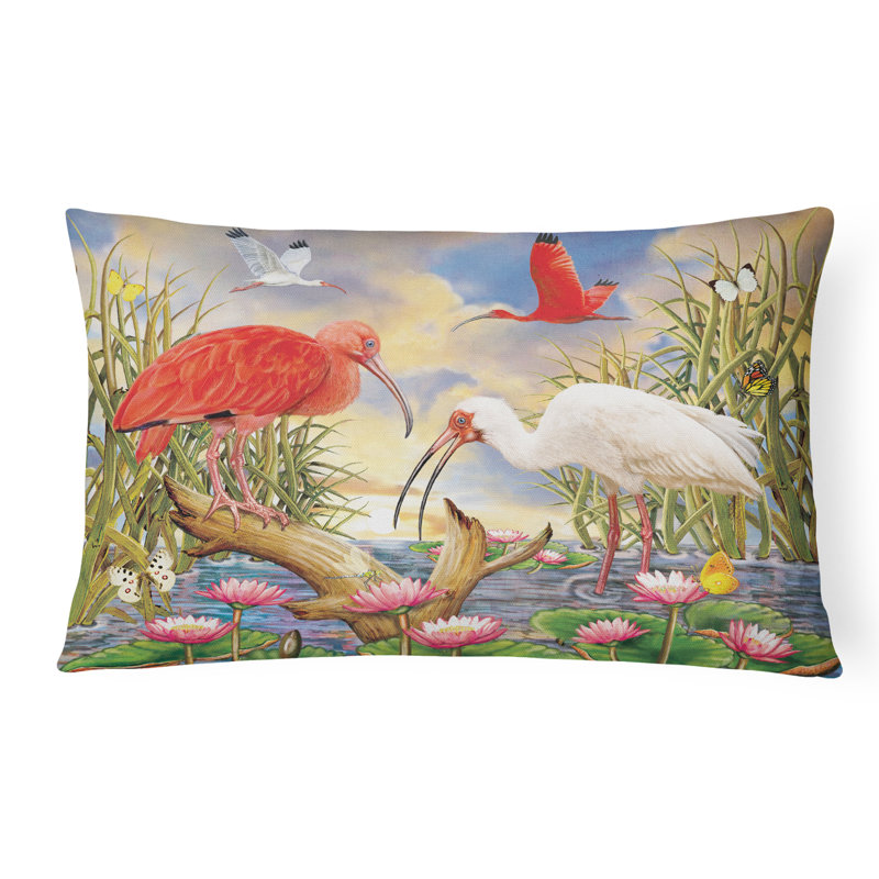 Outdoor Throw Pillow, Scarlet and White Ibis