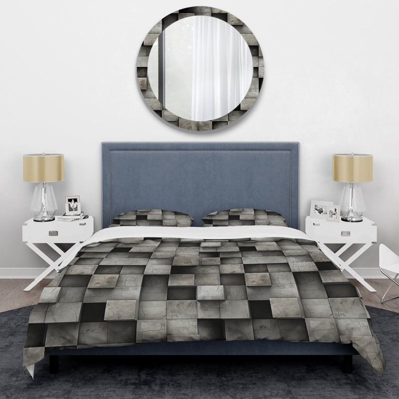 Architectural Concrete Wall Illusion Abstract Duvet Cover, Queen Duvet Cover + 2 Standard Shams