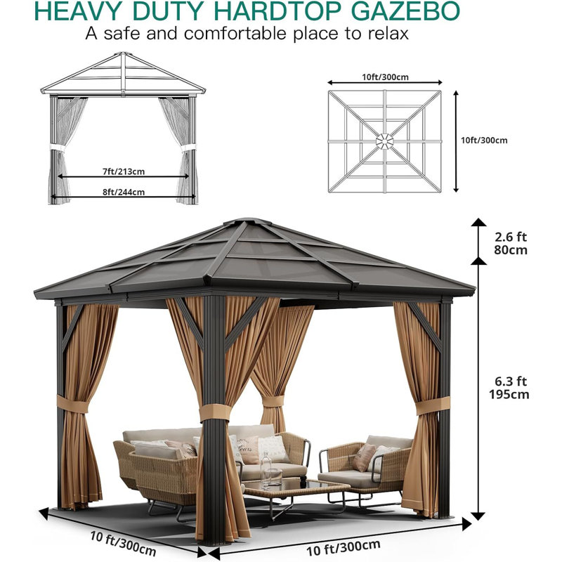 Aluminum Patio Gazebo, 120" W x 120" D