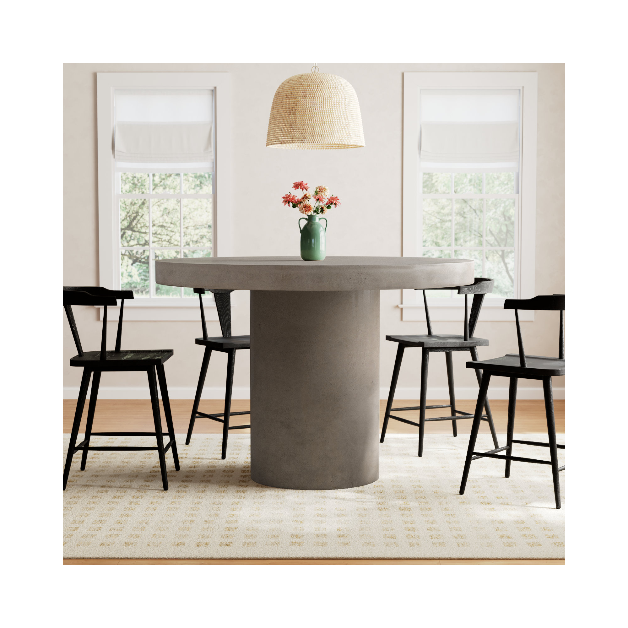 Kareen Concrete Pedestal Dining Table, Bar Table (41.75" Height), 60" Round  , Dark Gray
