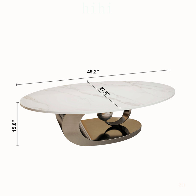 Table basse moderne en faux marbre avec piètement en acier inoxydable, idéale pour les intérieurs contemporains et luxueux.
