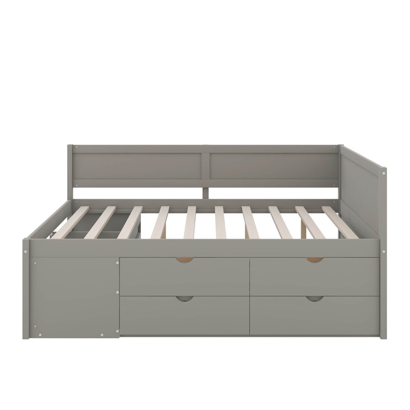 Daybed With Drawers And Shelves, Gray, Full