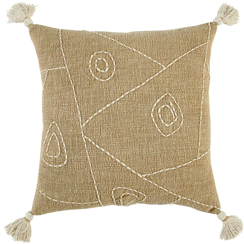Coussin décoratif kaki crème Kantha