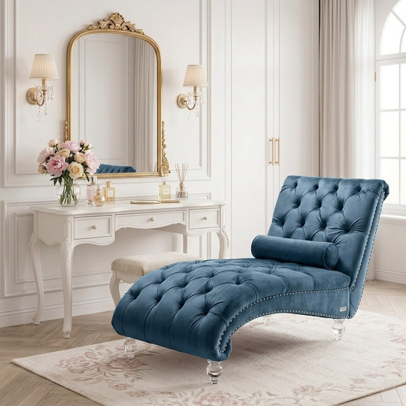Chaise longue rembourrée en velours Jakolbi Elegant, Velours bleu clair