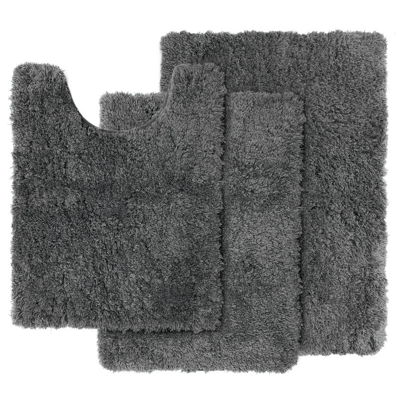 Kriebel Luxury Ultra Soft Bathroom Rugs with Non-Slip Backing (Set of 3), Grey