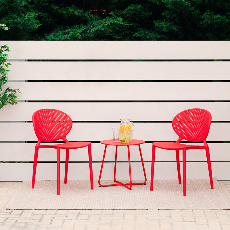Suze Stacking Patio Dining Side Chair, Red