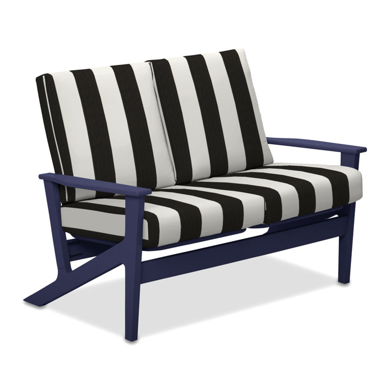 Causeuse avec coussins Chrisa, Cabana classique à rayures noires Sunbrella®, Bois de plage