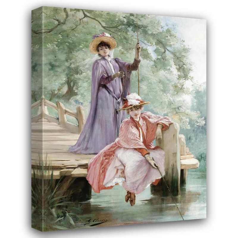 "Elegant mesdames pêche" par Georges Jules Victor Clairin - Art mural sur toile tendue avec châssis, H 40 po x l 28 po