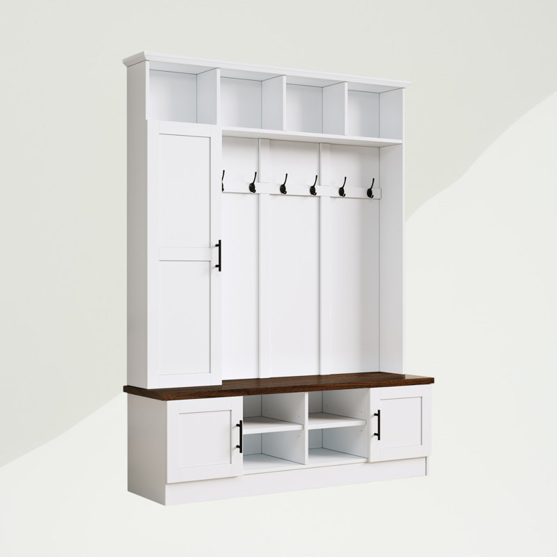 73.3"H Hall Tree with Open Storage,3-in-1 Hall Tree with Bench, White