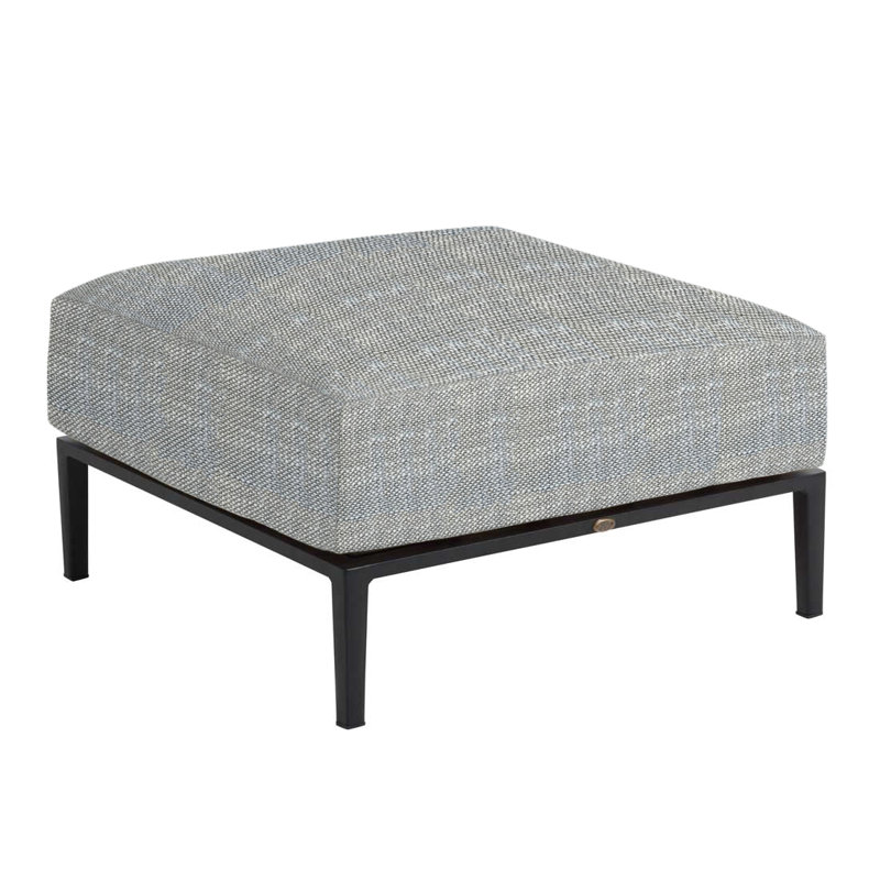 Havana Outdoor Ottoman with Cushion, Rollo Silver InsideOut® Linen, Welt/Standard fill, Black