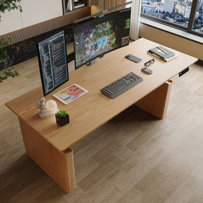 Burlywood Rectangular Hight adjustable Solid Wood + Cold Rolled Steel desk