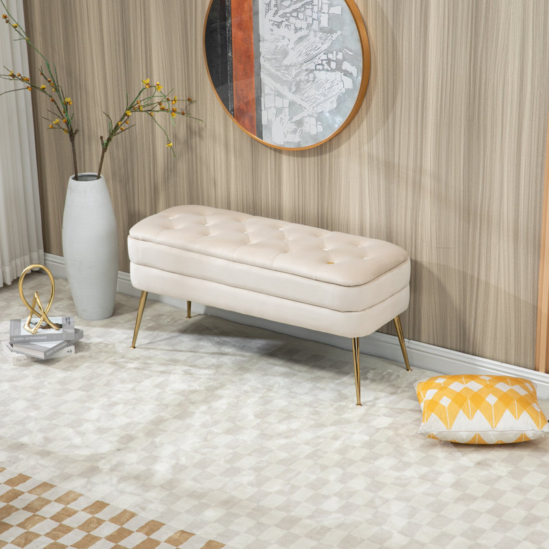 Upholstered Storage Bench, Beige
