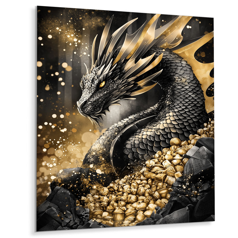 Golden Majestic Dragon Lair - Dragons, impression murale sur métal, H 20 po x l 12 po