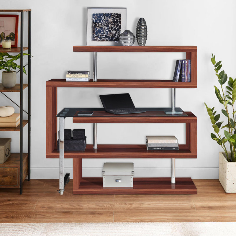Bureau en L, bureau d'écriture, bureau, Brun / Blanc