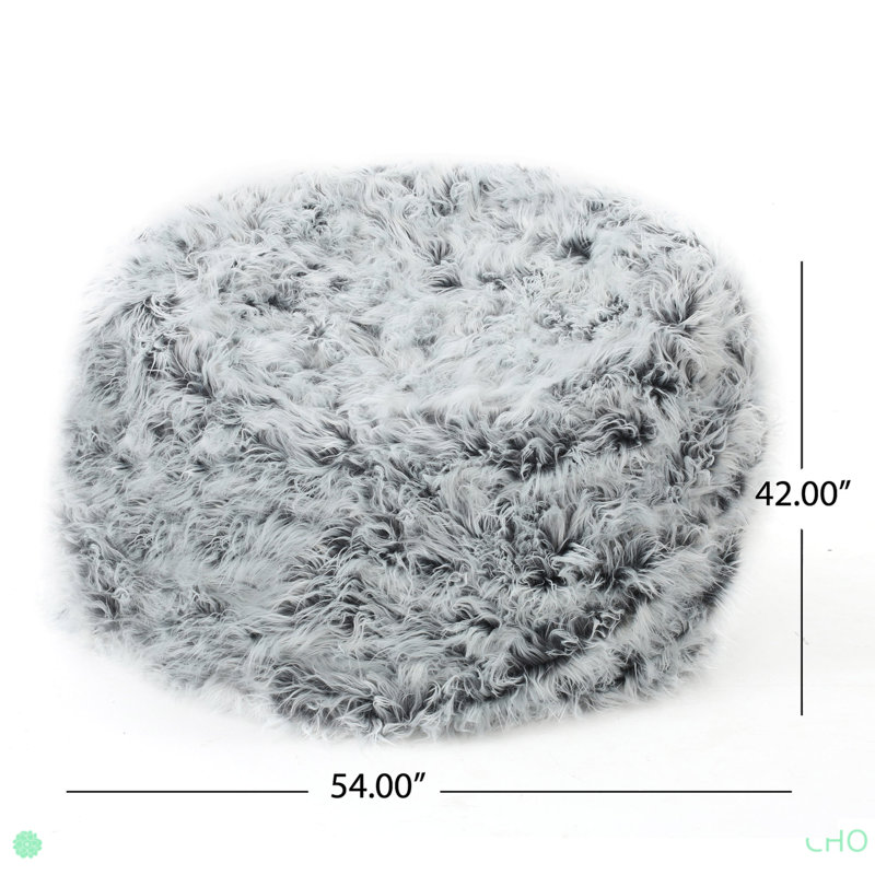 Mahin Rounded Faux Fur Bean Bag, Grey/Silver Faux Fur