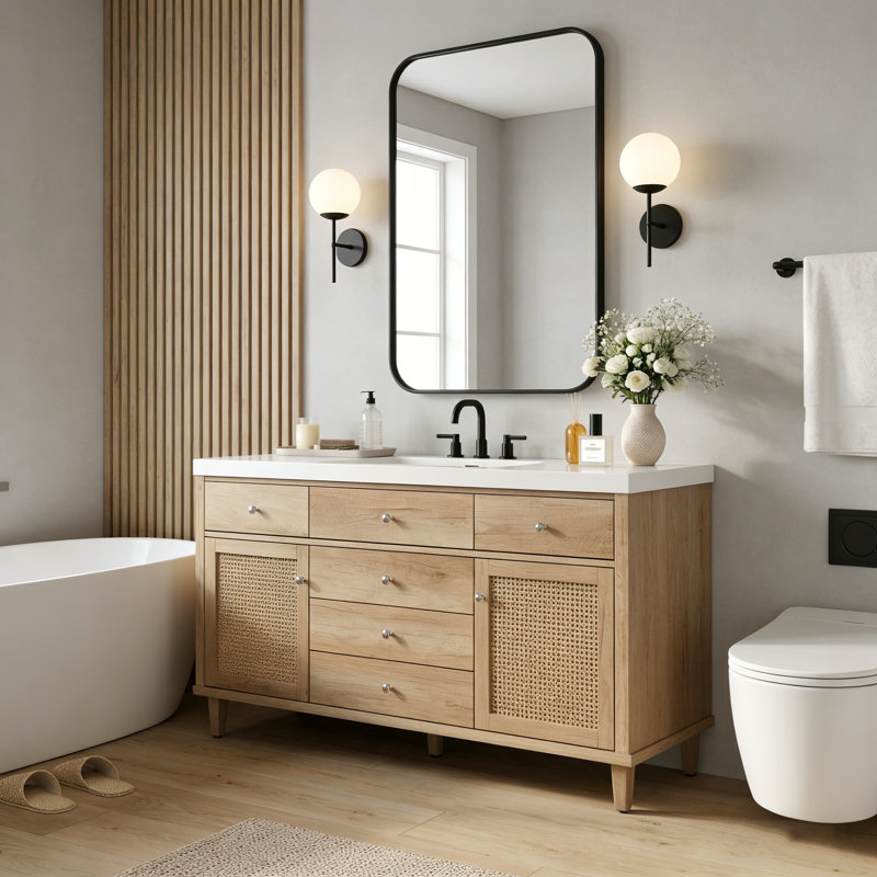 Ensemble de meuble-lavabo simple 60,1 po Ravo, Natural Pine