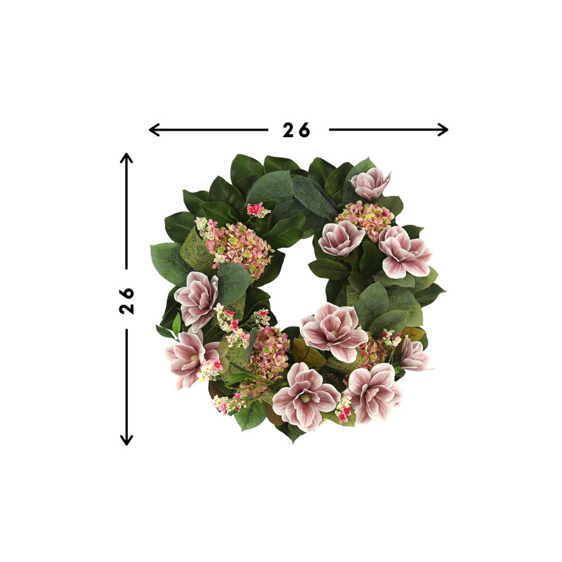 26" Magnolia Wreath With Hydrangea