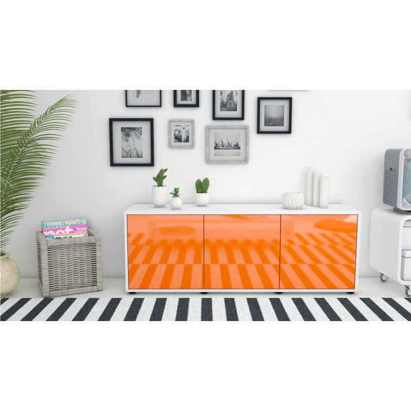 Fredrick Unfinished TV Stand for TVs up to 60, High-gloss Orange / Matte White