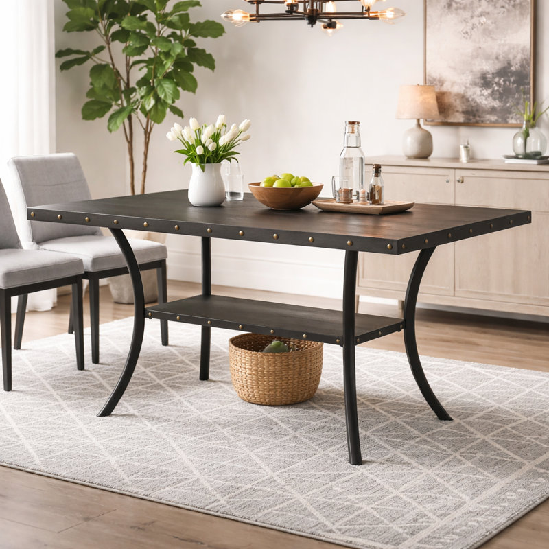 Rectangular Dining Table with Storage Shelf