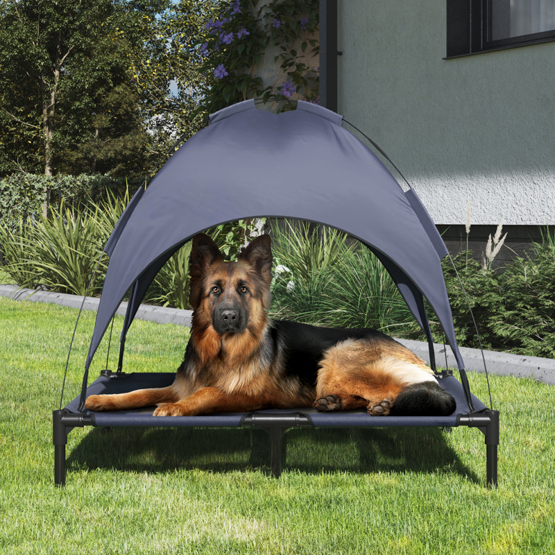 X-Large Navy Elevated Outdoor Dog Bed with Canopy