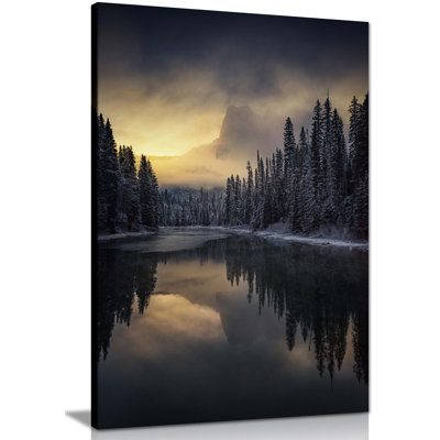Misty Mountain Reflection On Water - Wrapped Canvas Print