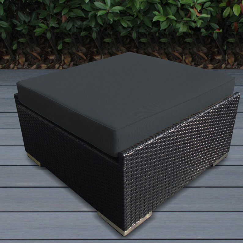 Billyjo Wicker Outdoor Ottoman, Gray, Black