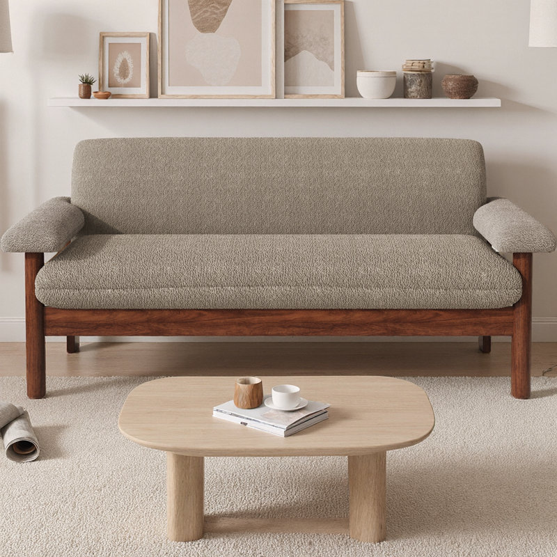Luma 72.8-Inch Modern Scandinavian Upholstered 2-Seater Loveseat with Plush Armrest Pillows and Solid Rubberwood Frame, Brown