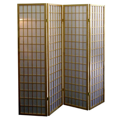 Paravent 70 po 4 pièces de style japonais en bois naturel. Définissez la zone privée. 4 panneaux de papier. Se plie facilement pour le rangement. Multicolore. Paravent H 70 po x l 10 po x P 17 po, finition bois. Espace d'intimité.