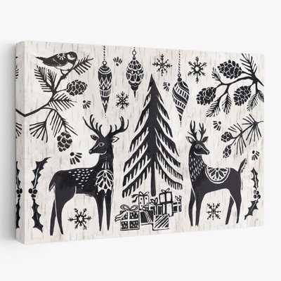 «Woodcut Christmas I - Animals Birch Birds», art noir