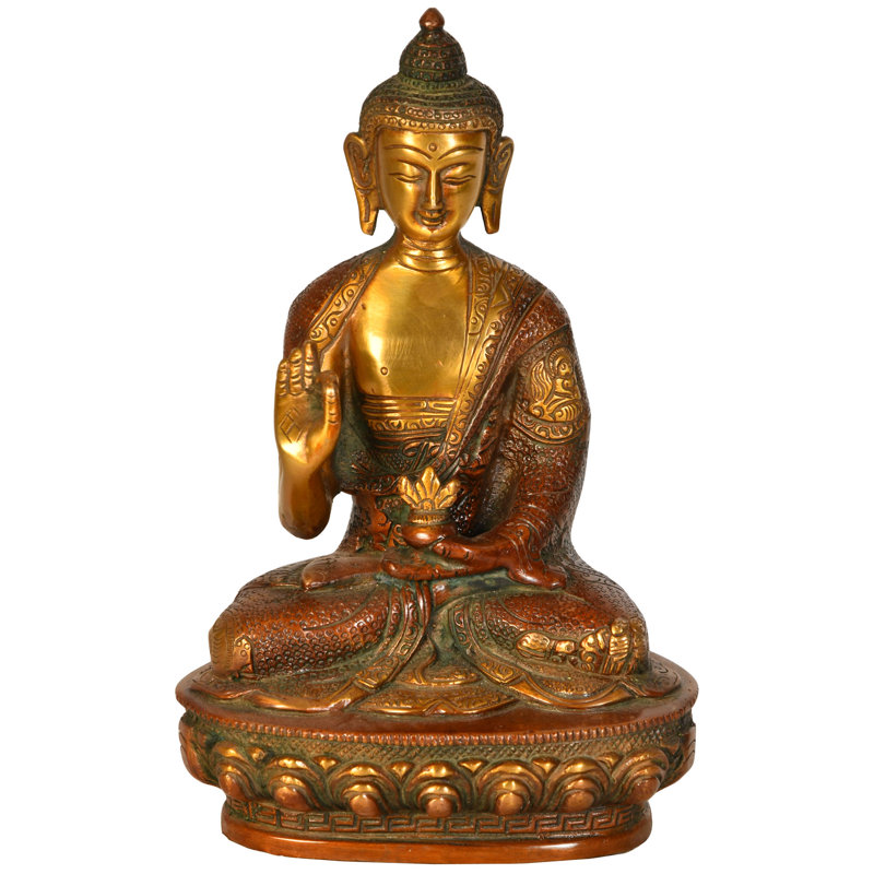 Figurine bouddha tibétain bouddha prêchant avec robe sculptée