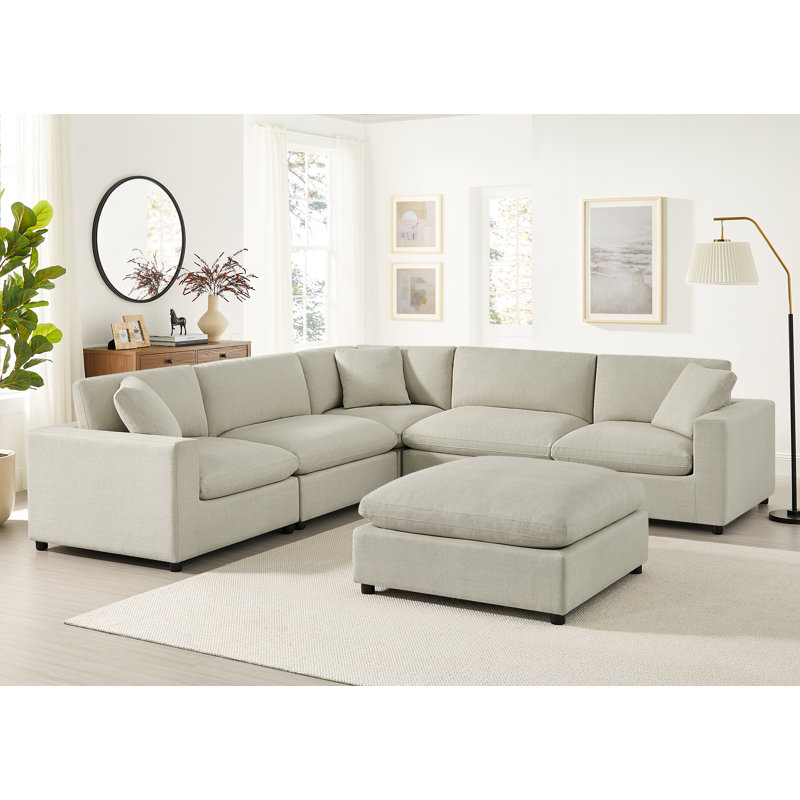 Vinessa Modular 6-Piece Sectional, Beige Polyester
